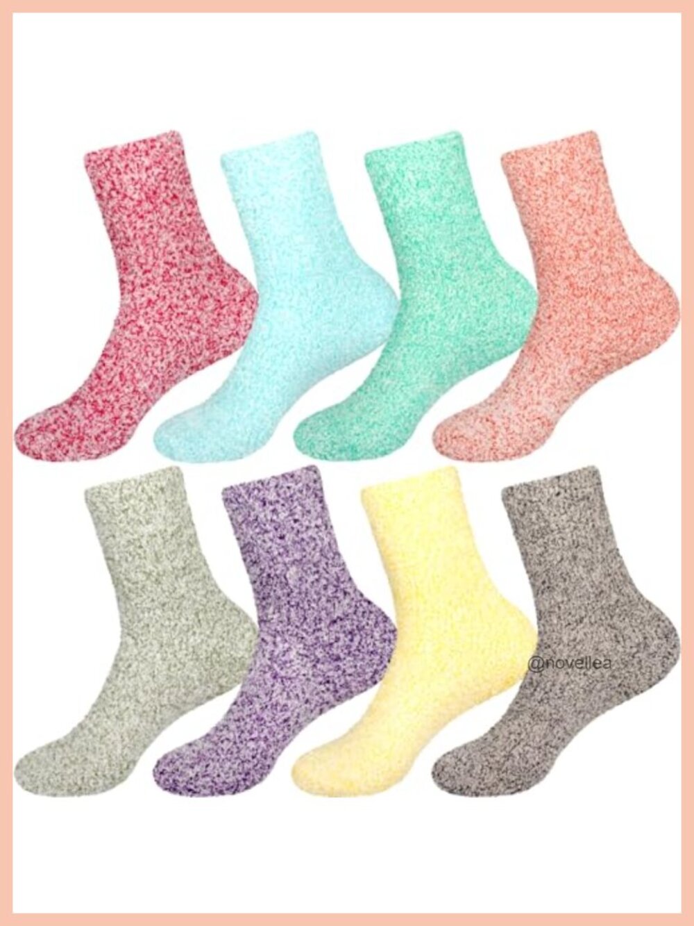 Fuzzy Warm Feather Soft Crew Slipper Socks 8 Pair Value Pack Polyester Blend